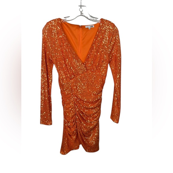 Fashion Nova Orange Sparky Dress Size Medium - Picture 4 of 9